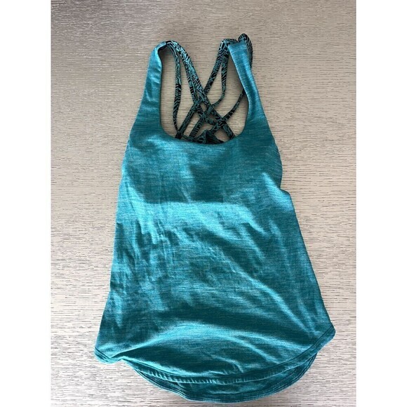 Lululemon Free to Be Serene Tank Top Women's Built in Sports Bra Teal Printed 2 - Picture 1 of 5